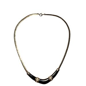 90’s Gold-Tone Necklace with Black Center & rhinestones